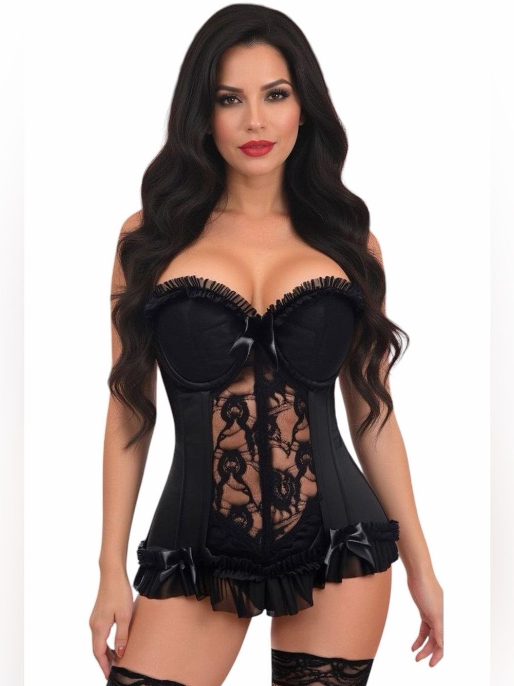 Daisy Corsets Lavish Lace Lycra Cincher Corset Bustier Black Large NEW